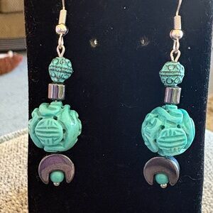 Hand Crafted Turquoise and Hematite Artisan Earrings